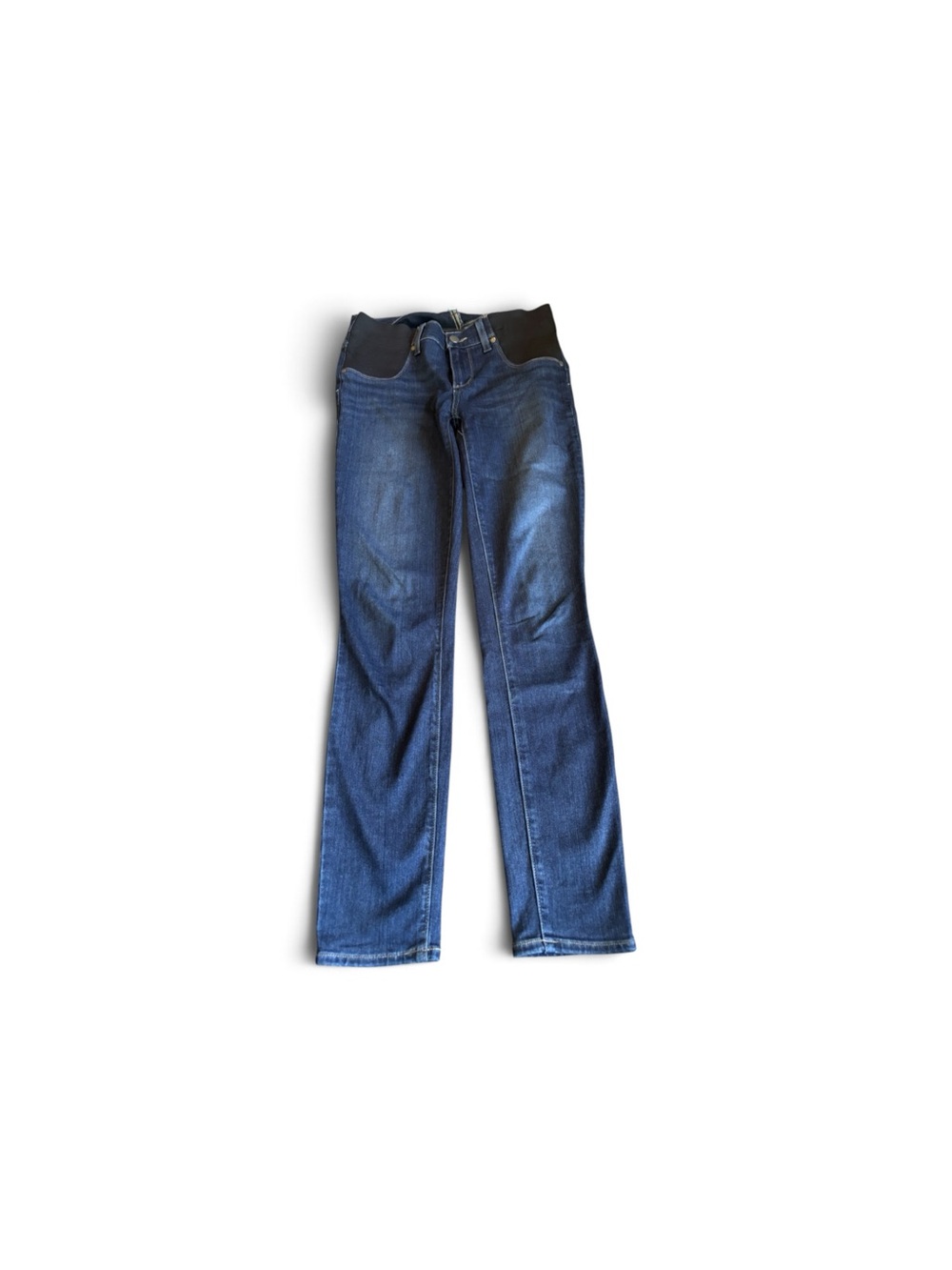 PAIGE Dark Blue Flare Maternity Jeans with Black Stretch Panel Size 27